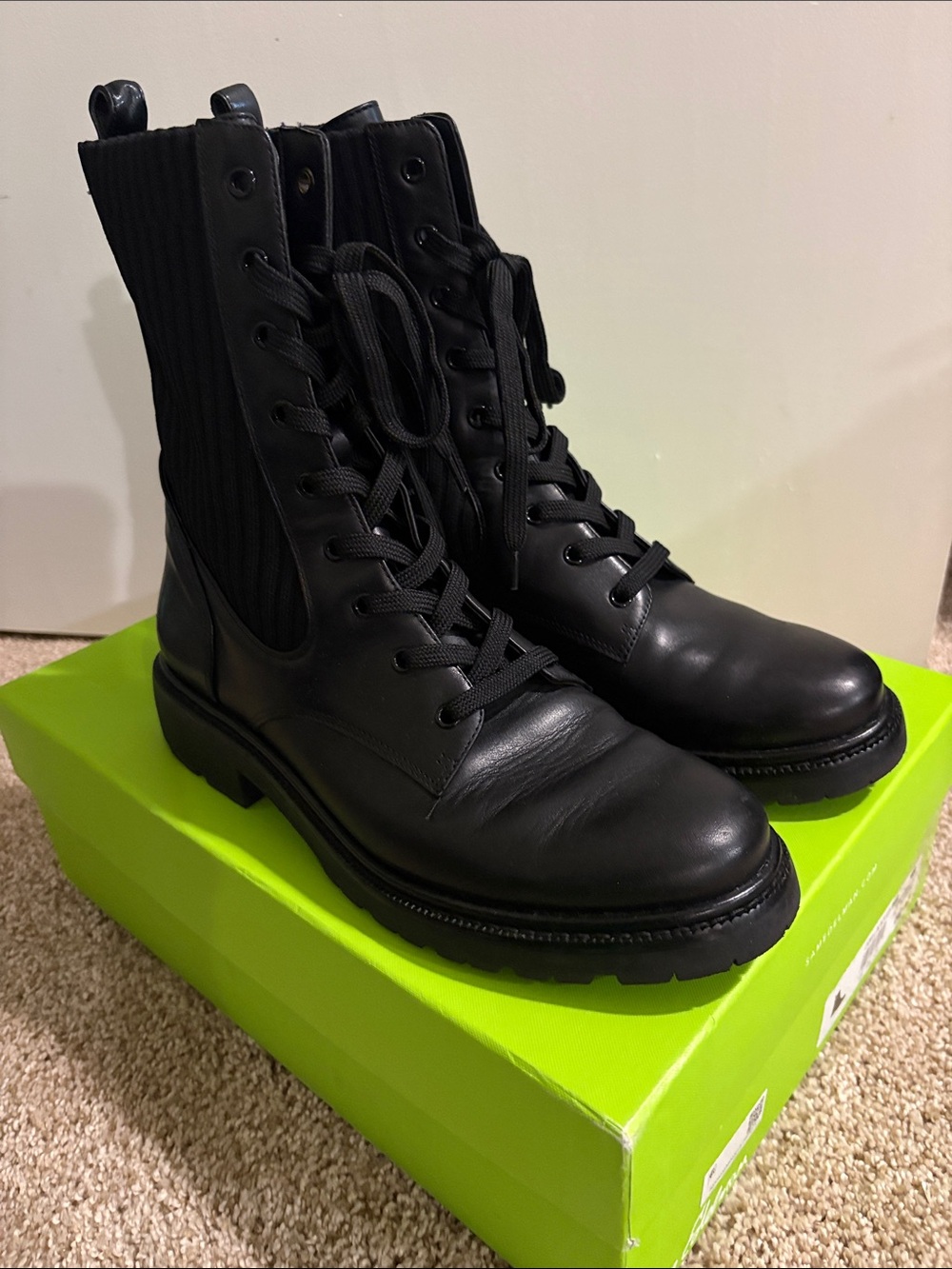 Sam Edelman Lydell Black Leather Lace-Up Women's Combat Boots